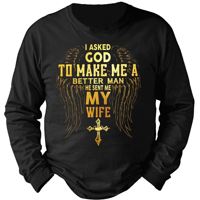 Camiseta de manga larga para hombres 'Le pedí a Dios él envió a mi esposa' camiseta gráfica cristiana regalo de relación para esposos 2026 - $30.99 –P1