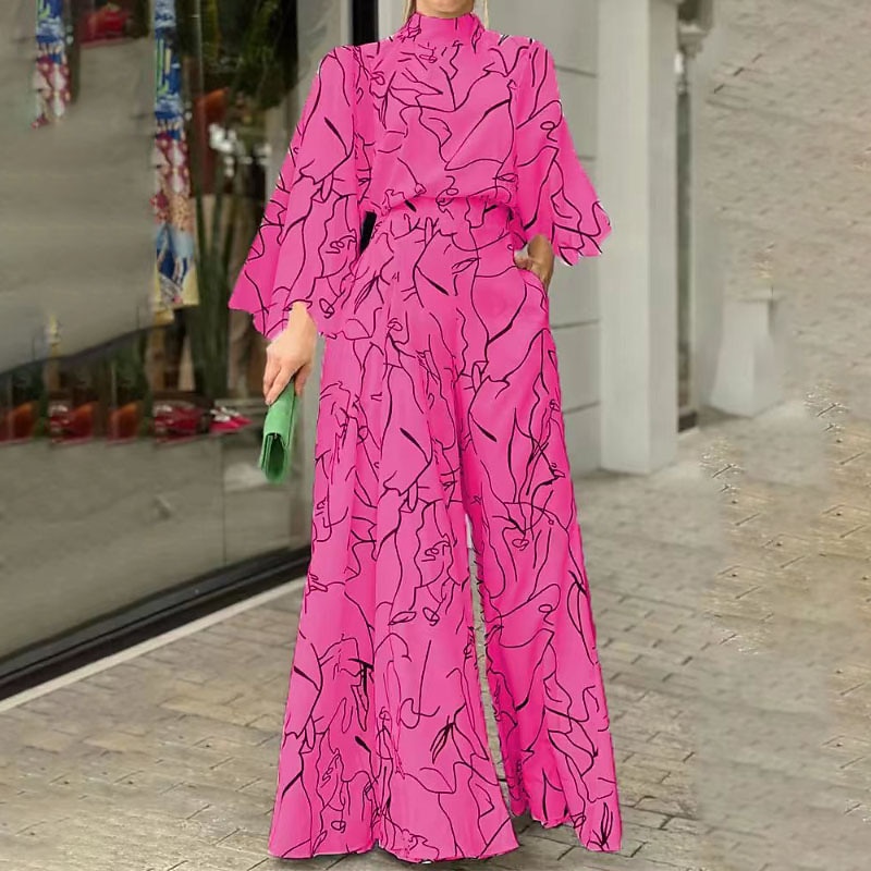 Women's Normal Jumpsuit Streetwear Floral Long Sleeve Stand Collar Pocket Print Daily Holiday Regular Fit Black White Pink Fall 2025 - $35.99 –P4