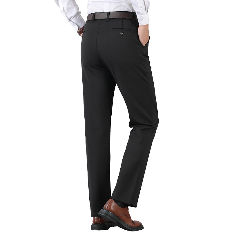 Men's Dress Pants Trousers Casual Pants Pocket Elastic Waist Straight Leg Plain Stretch Wedding Office Business Stylish Formal Black Wine High Waist Micro-elastic 2025 - $20.99 –P8