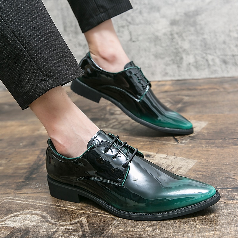 męskie lakierowane skórzane buty wizytowe typu oxford – błyszczące, formalne, sznurowane buty do biznesu, na wesela i wieczorne imprezy 2025 - $54.99 –P13