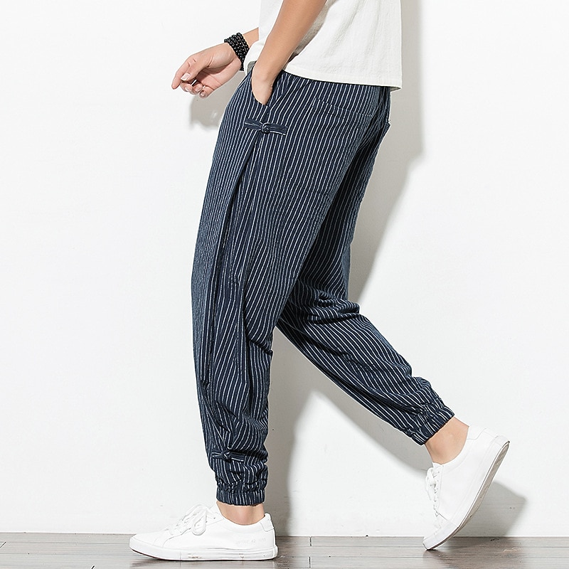 Pánské Tepláky Běžec Kalhoty Letní kalhoty Plážové kalhoty Šňůrky Elastický pas Proužek Pohodlné Prodyšné Ležérní Denní Streetwear Směs bavlny Sportovní Módní Černá Bílá Lehce elastické 2025 - $32.99 –P12