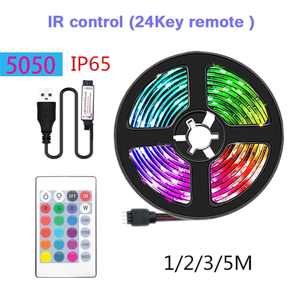 led strip light 5v usb 24key remote control 1/2/3/5m rgb 5050 tv φωτισμός φόντου σπιτιού διακόσμηση νεράιδα led φώτα 2025 - $7.99 -P1