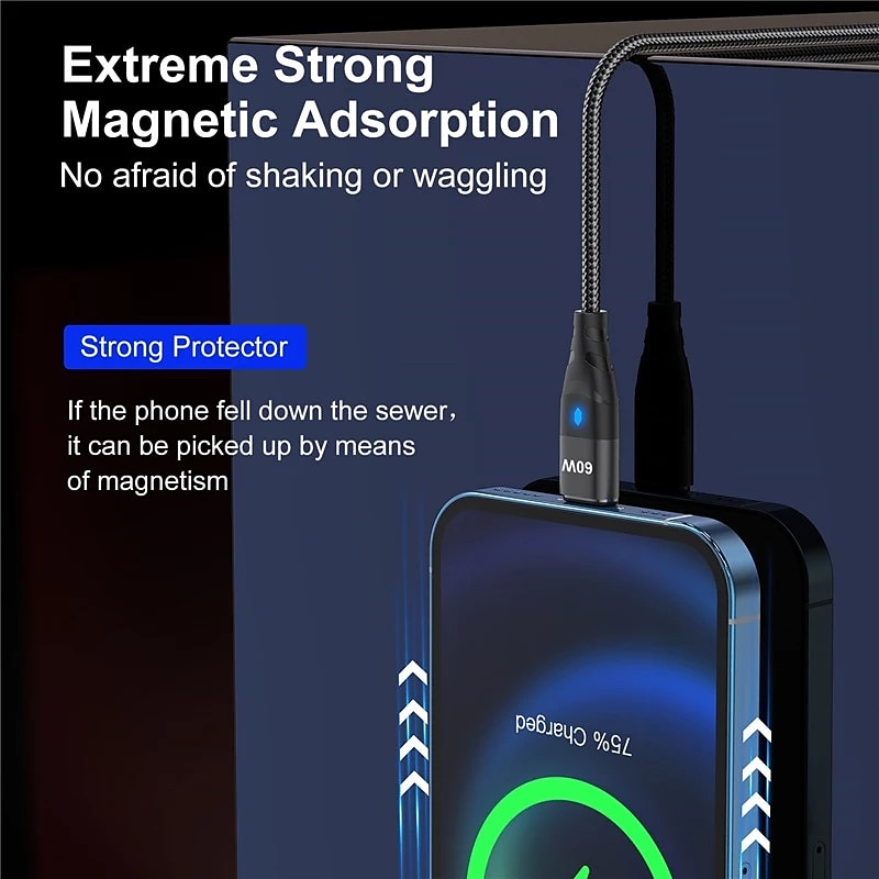 Кабель USB 3.0 60W 3,3 фута USB-C на Lightning/микро/USB-C 3 A Быстрая зарядка Высокая скорость передачи данных нейлон плетеный Прочный Магнитный Назначение Macbook Samsung Xiaomi 2025 - $22.99 –P6