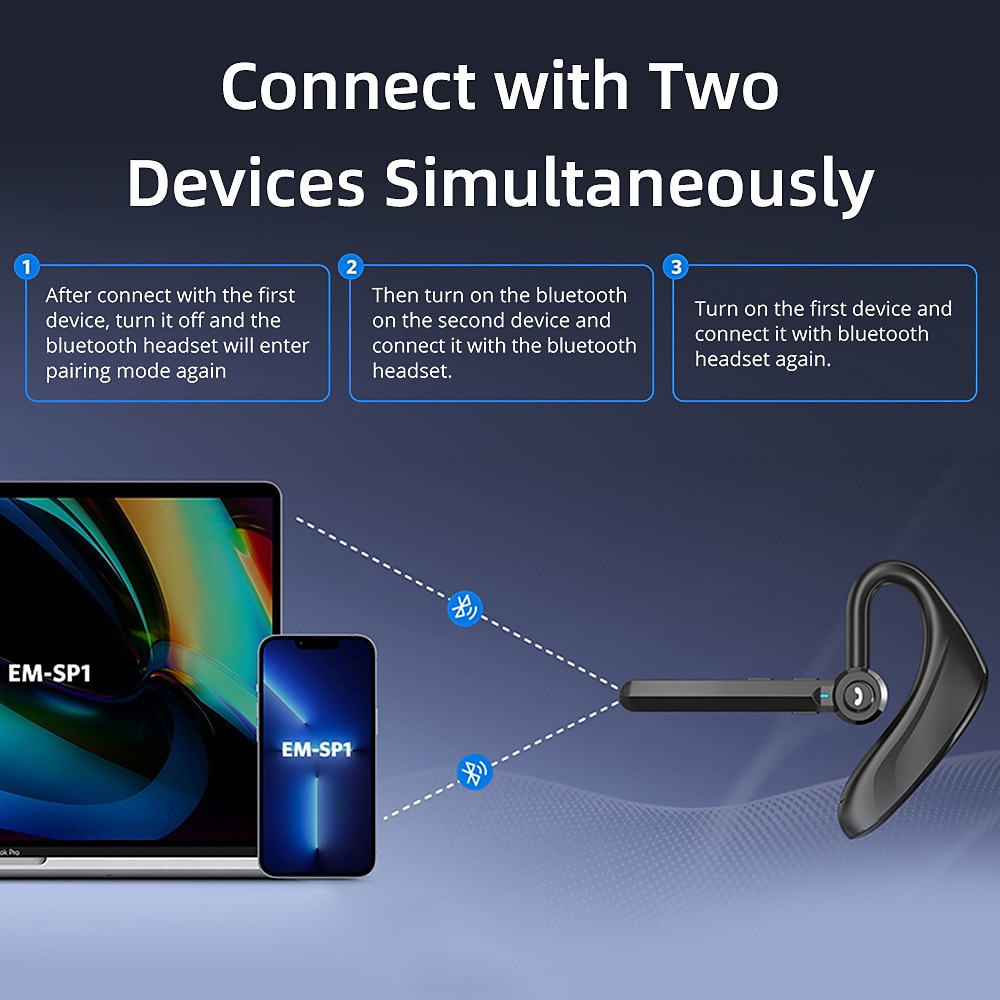 Dual-Mic AI Noise Cancelling Bluetooth Headset for Cell Phones, 30Hrs HD Talktime 10 Days Standby Wireless Bluetooth Earpiece IPX6 Waterproof Ultra-Light Wireless Headset Truckers/Office/Business 2025 - $27.99 –P8