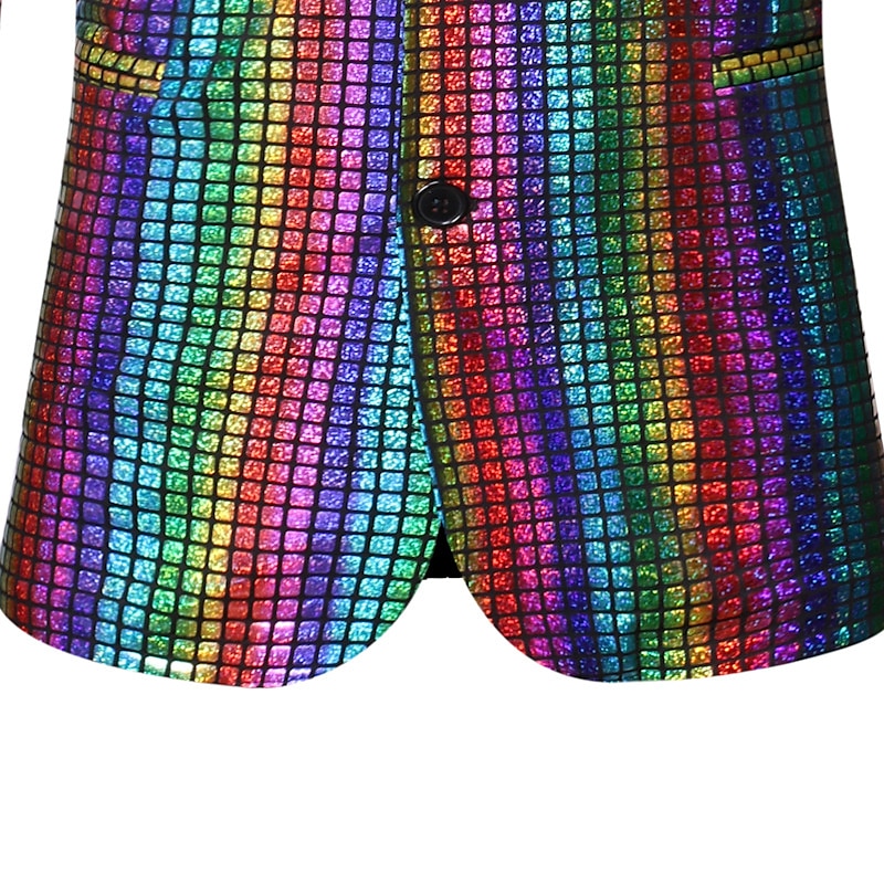 Men's Jacket Blazer Party Evening Bar Party Favor Vintage Skinny Polyester Stripes and Plaid Glitter Windproof Single Breasted Blazer Silver Gold Rainbow 2025 - $57.99 –P10
