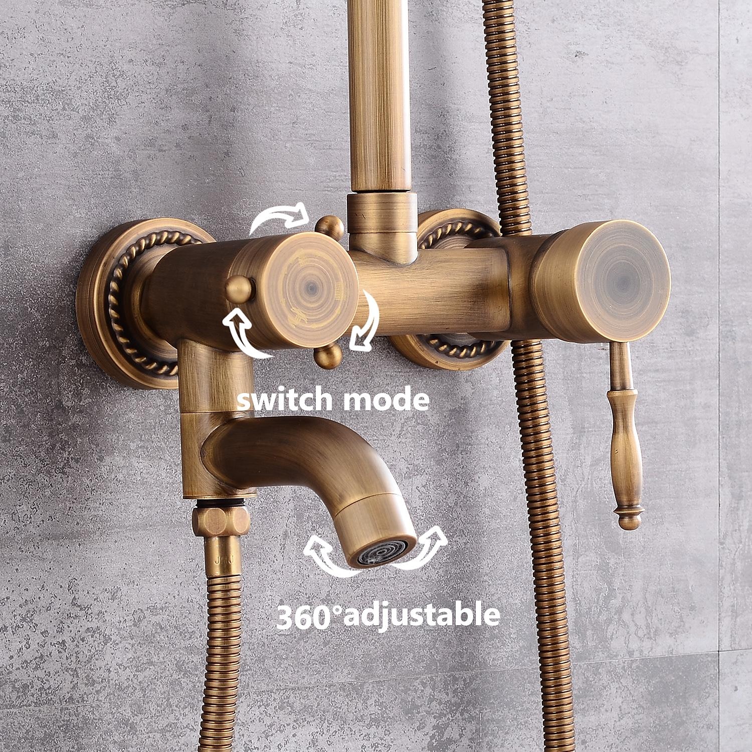 set di rubinetti per sistema doccia 8 "soffione dorato, kit combinato stile vintage a pioggia con doccetta a mano a parete, montaggio esterno in ottone antico country rubinetteria per vasca da bagno con valvola in ceramica del 2025 a $307.79 –P2