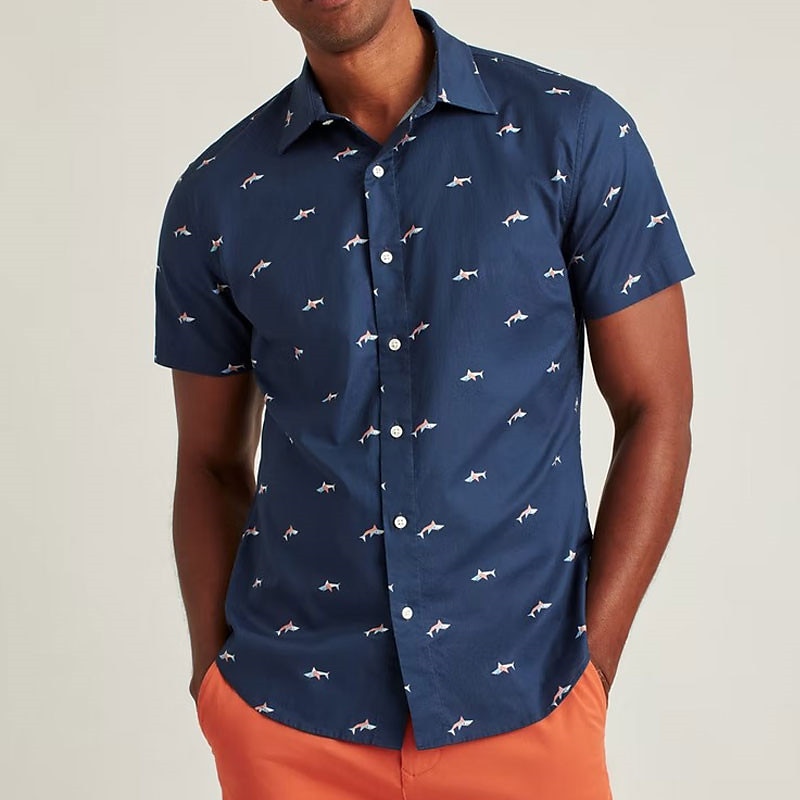 Herren Tier Hai Hemd Knopfhemd Kurzarm Modisch Designer Brautkleider schlicht Outdoor Festtage Sommer Frühling Umlegekragen Bedruckt Button-Down Marineblau 2025 - $24.99 –P1