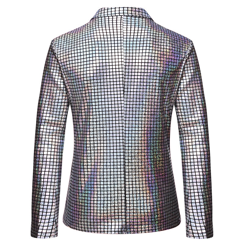 Men's Jacket Blazer Party Evening Bar Party Favor Vintage Skinny Polyester Stripes and Plaid Glitter Windproof Single Breasted Blazer Silver Gold Rainbow 2025 - $57.99 –P6