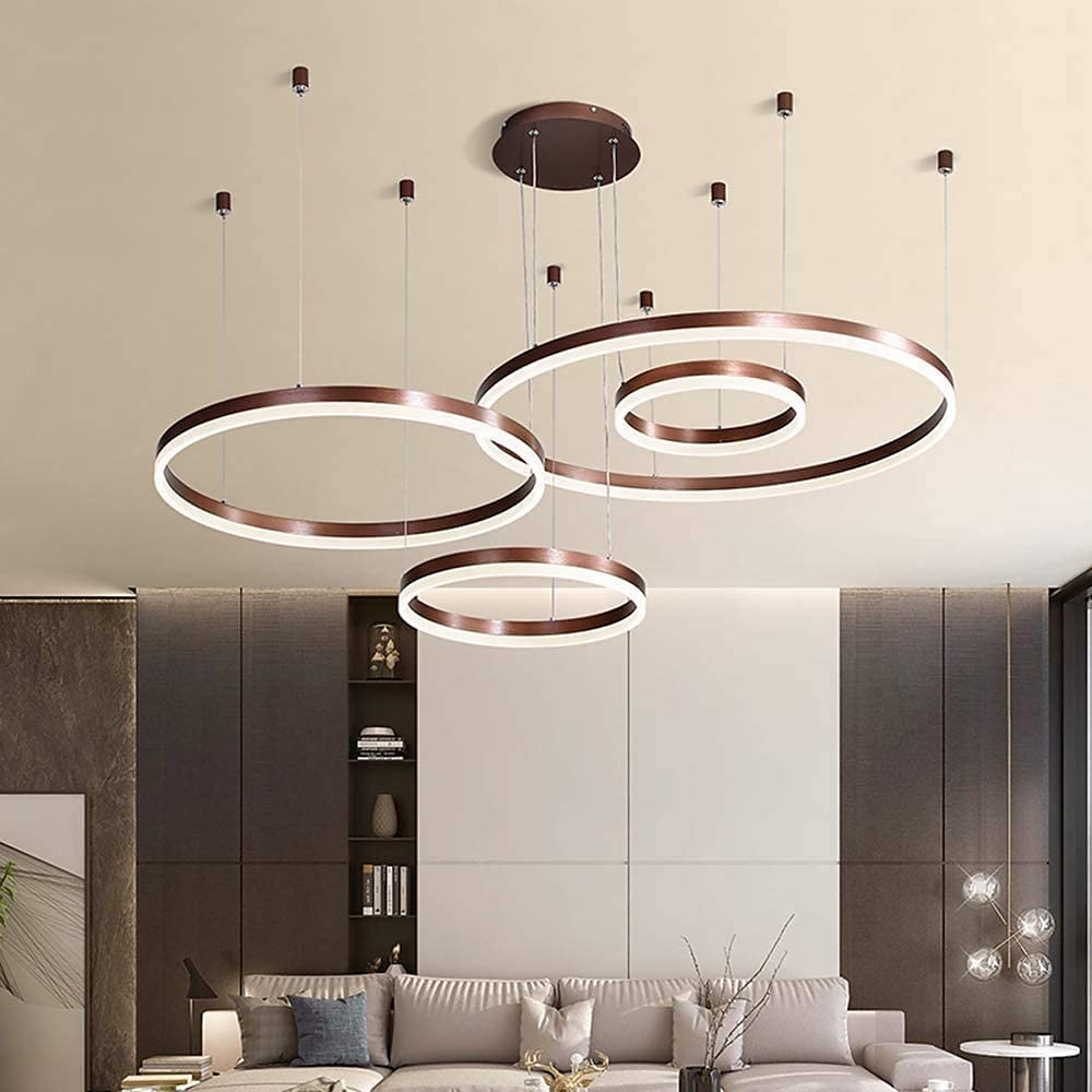 4φωτα led 110w κυκλικός πολυέλαιος led μοντέρνα κρεμαστά φώτα χρυσό καφέ για σαλόνι μπαρ δωμάτιο γραφείο 4 στρώσεις dimmable με τηλεχειριστήριο ρυθμιζόμενο μόνο με τηλεχειριστήριο 2025 - $567.49 –P2