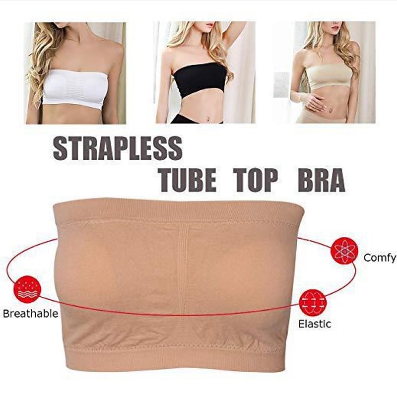 női bandeau melltartó pánt nélküli cső felső sima bézs sztreccs kényelmes puha légáteresztő fehérnemű tavaszi nyár alkalmi napi láthatatlan könnyű varrat nélküli 2025 - $13.49 –P15