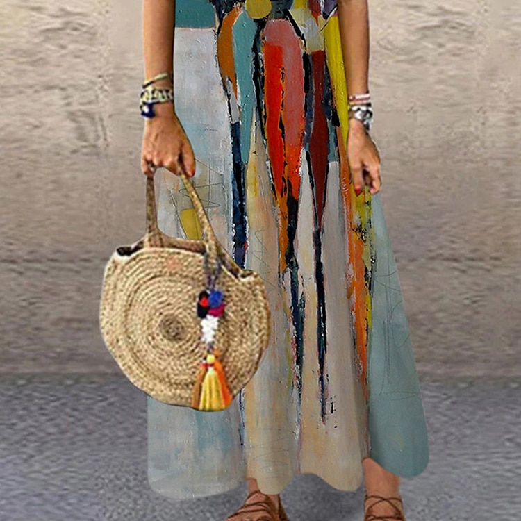 Women's Maxi Dress Casual Dress Sundress Shift Dress Casual Vacation Party Casual Regular Fit Print Abstract Sleeveless Crew Neck Blue Summer Spring 2025 - $36.99 –P3