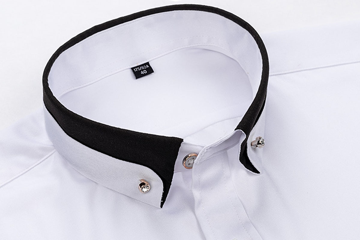 Men's Dress Shirt Wine Black White Long Sleeve Solid / Plain Color Turndown All Seasons Wedding Clothing Apparel 2023 - AED 115.99 –P2