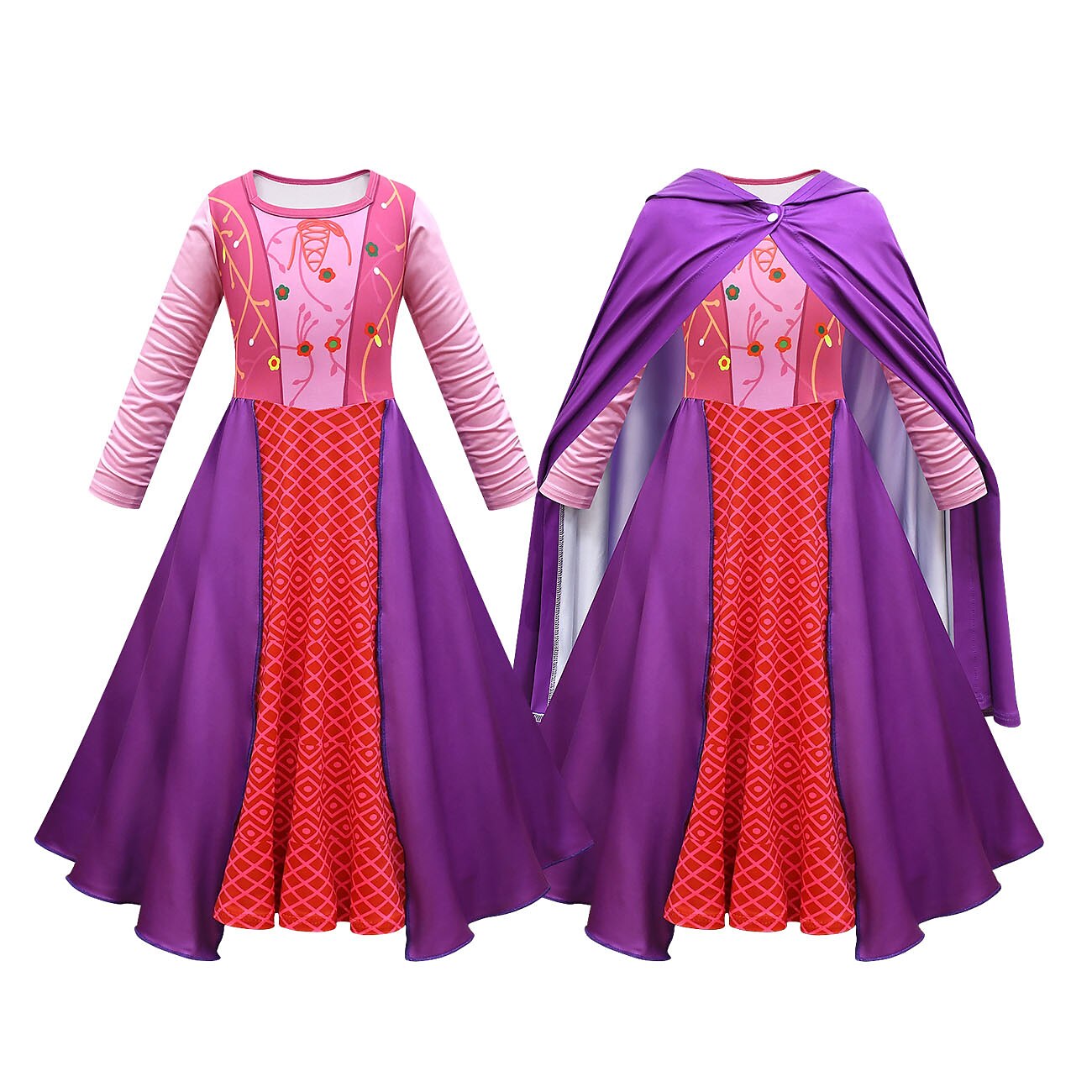 Hocus Pocus Witch Dress Cloak Vacation Dress Cosplay Movie Cosplay for Girls' Kid's Children's Day Masquerade 2025 - $31.99 –P6