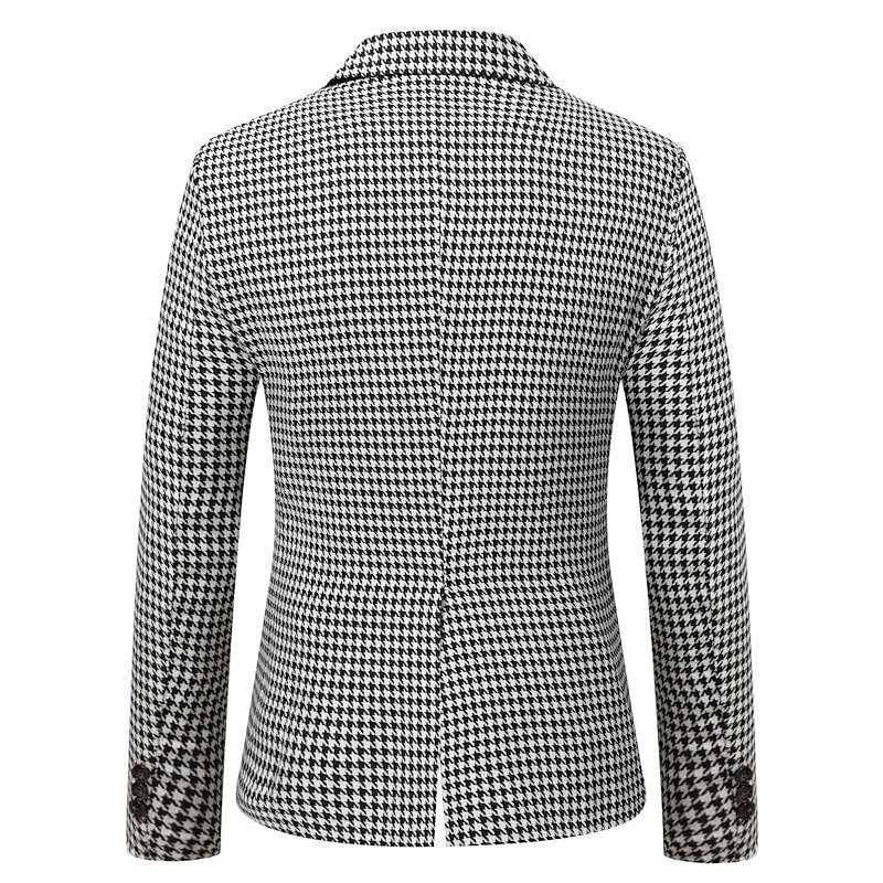 Herre Cocktail antrekk Blazer Bryllupsfest cocktail Elegant og moderne Elegant og luksuriøst Sommer Vår Polyester Hundetannmønster Enkelt Brystet Enn-knapp Blazer Hvit+Svart 2025 - $59.99 –P2