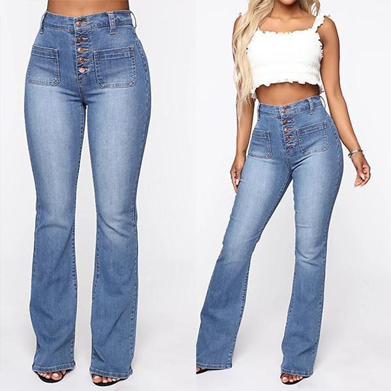 Women's Jeans Skinny Bootcut Full Length Denim Pocket High Cut Stretchy High Waist Fashion Office Casual Light Blue Dark Blue S M Autumn / Fall 2023 - US $29.99 –P2