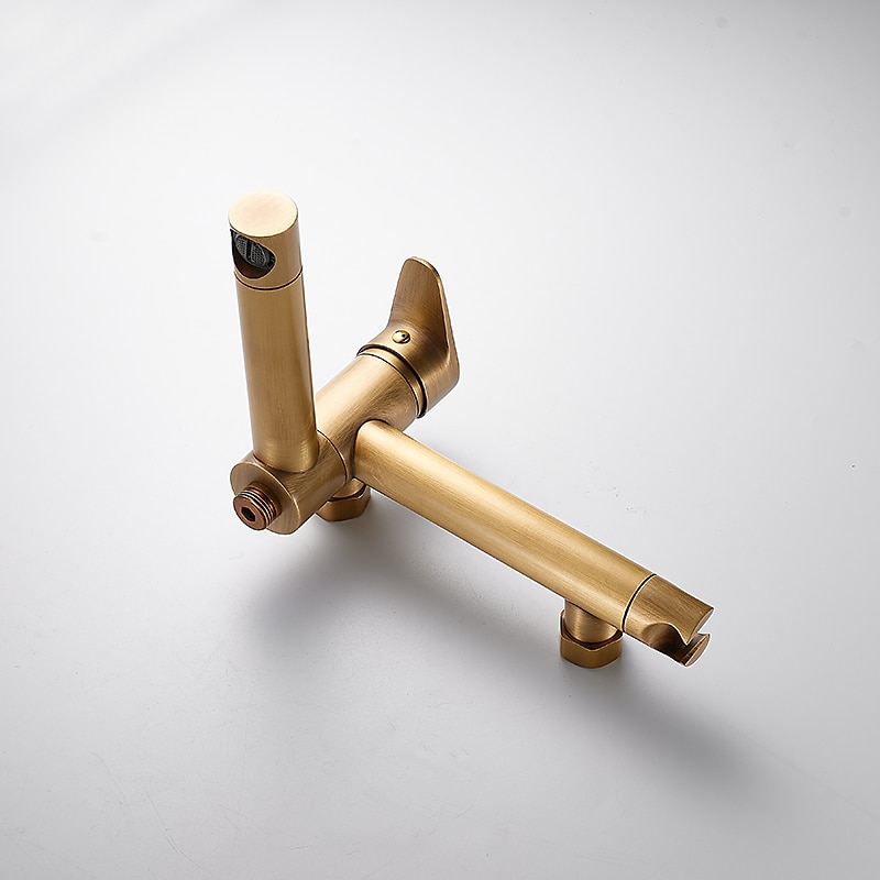 vintage kylpyammehana kaksoisputki seinään kiinnitettävä kultainen, kylpyammeen täyttöhana messinkihana, jossa käsisuihku, keraaminen venttiili yhden kahvan ohjaus 2026 - $203.99 –P4