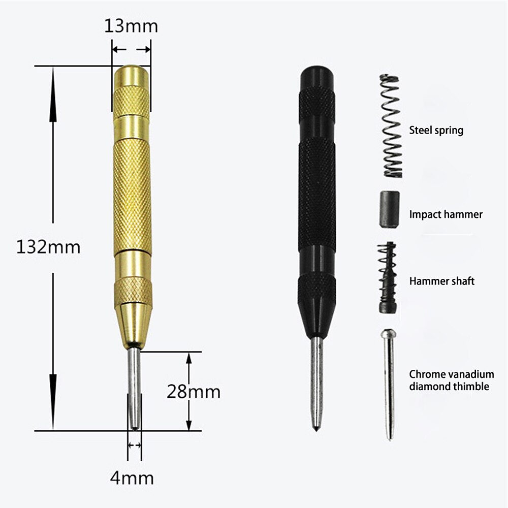 Automatic Center Punch for Metal, Spring Loaded Centre Punch, Brass Spring Loaded Nail Punch with Hss Tip and Adjustable Tension 2025 - $6.99 –P1