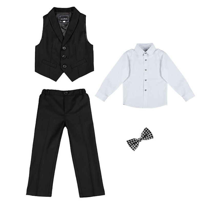 skjorte for gutter & bukse klær sett 4 deler langermet marineblå ensfarget bomull skoleferie mild preppy stil 3-13 år 2025 - $44.99 –P2