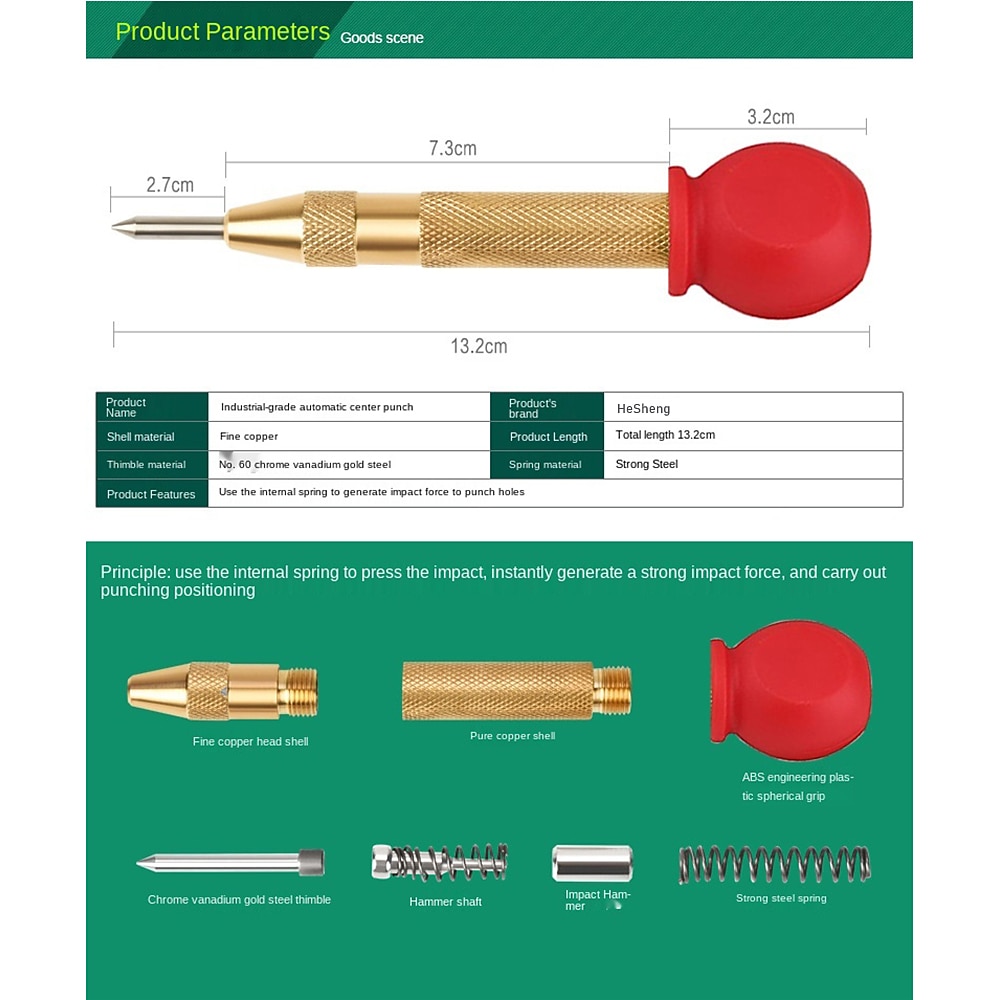 1PC Automatic Center Punch Center Hole Punch Machinists Carpenters Tool Wood Press Dent Marker Woodwork Tool Drill Bit 2025 - $6.99 –P5