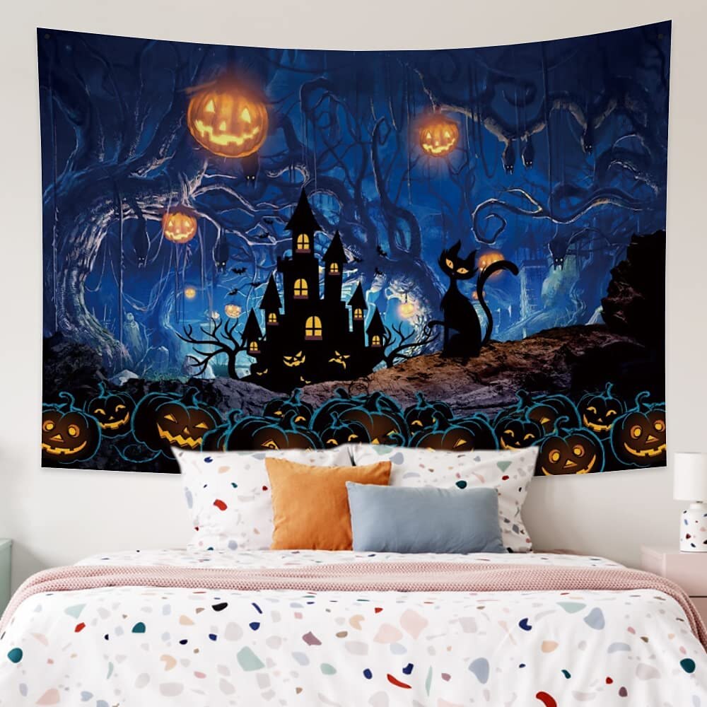 halloween koristeet kuvakudos jack o lyhty kurpitsa sisustus seinä taide suuri riippuva kuvakudos seinämaalaus sisustus valokuva tausta peitto verho koti makuuhuone olohuone lepakko kummitus talo 2025 - $13.99 –P3