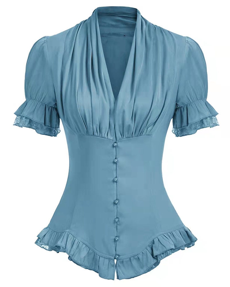 Rokokoo Viktoriaaninen Keskiaika Pusero / hame Korsetti Viikinki Maria Antonietta Haltia Pitsi Naamiaispuku Naisten Merirosvo Kuninkaallinen Steampunk Halloween Karnevaali Naamiaiset Suoritus 2026 - $26.99 –P5