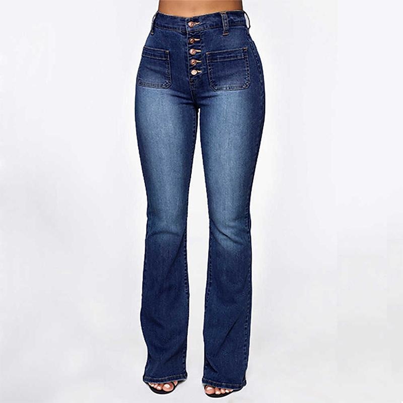 Women's Jeans Skinny Bootcut Full Length Denim Pocket High Cut Stretchy High Waist Fashion Office Casual Light Blue Dark Blue S M Autumn / Fall 2023 - US $29.99 –P4