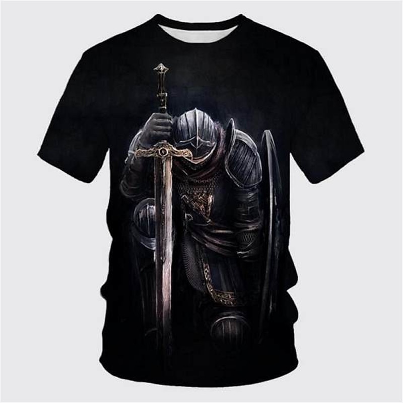 Men's Templar Cross Graphic Prints Soldier T Shirt Christian T Shirts Short Sleeve T shirt 3D Print Crew Neck Shirt Vintage Sports Designer Outdoor Street Daily Black / Gray Black White Summer 2025 - $17.99 –P6