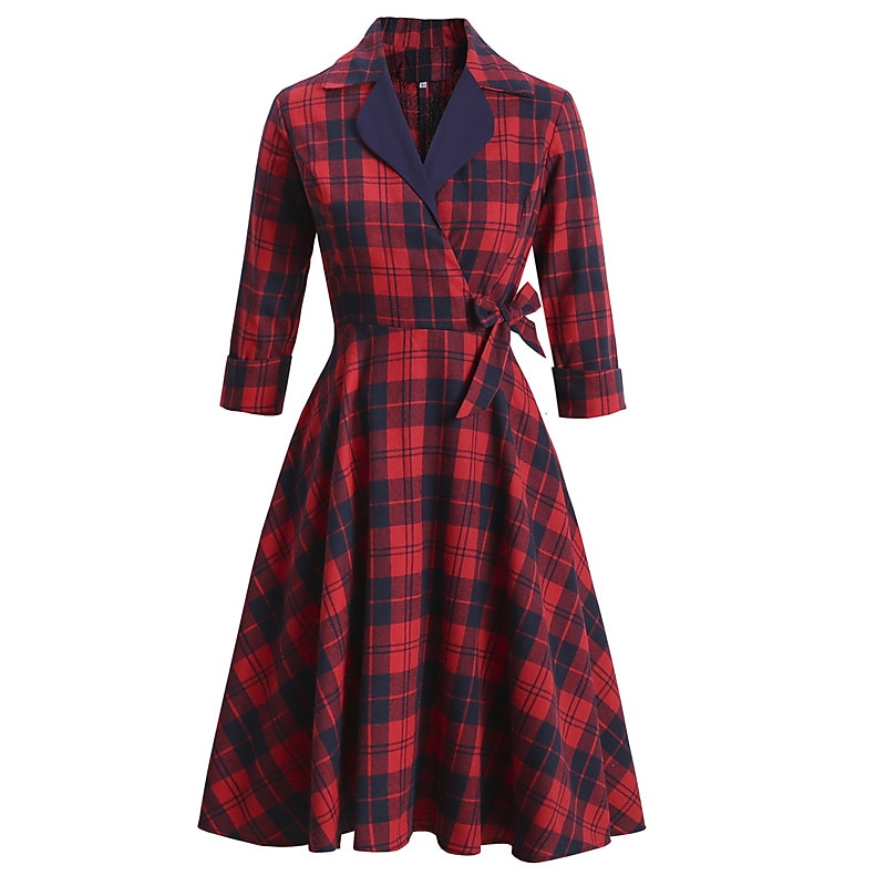 női tartán ruha lengő ruha kockás ruha vintage ruha zöld piros hosszú ujjú kockás fűzős téli őszi ing gallér érett téli ruha őszi ruha 2022 s m l xl xxl 2025 - $44.99 –P5