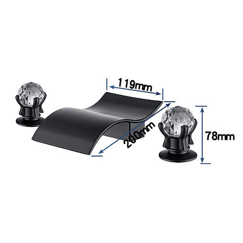 Waschbeckenarmatur mit zwei Kristallknopfgriffen Wasserfall mattschwarz / Chromdeck montiert weit verbreitete 3-Loch-Badarmaturen für Badewanne oder Waschbecken 2025 - $170.99 –P8