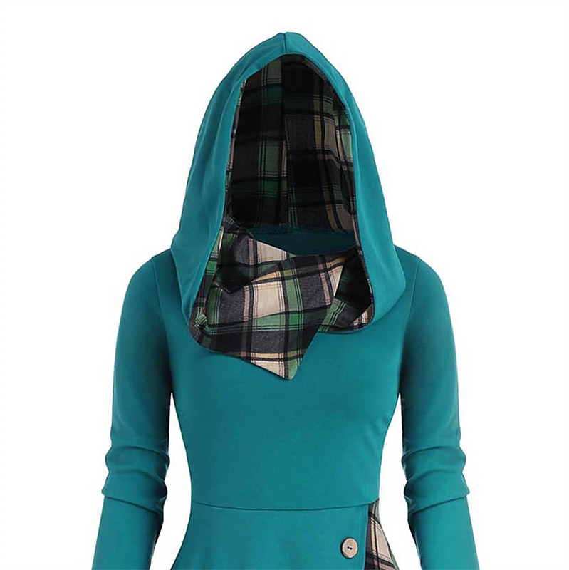 Mulheres Vestido midi Vestido xadrez Vestido casual Vestido da bainha Moda Roupa de inverno Férias Diário Ajuste Largo Xadrez Bloco de cor Manga Longa Com Capuz Preto Vermelho Primavera Outono Inverno de 2025 por $13.99 -P11