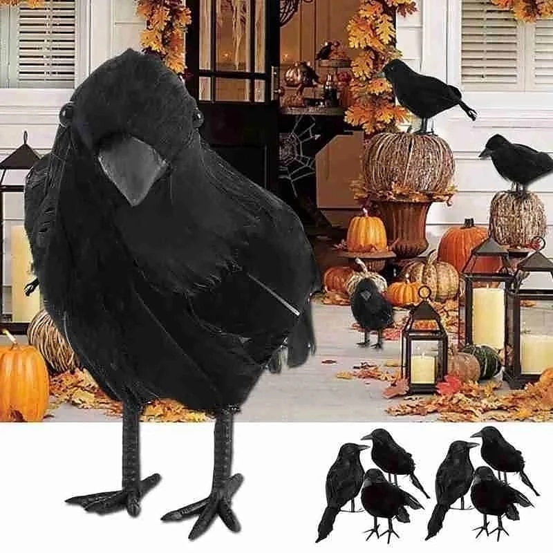 halloween cuervo negro accesorios simulación flocado cuervo fiesta suministros ornamento decoración 2025 - $6.49 –P1