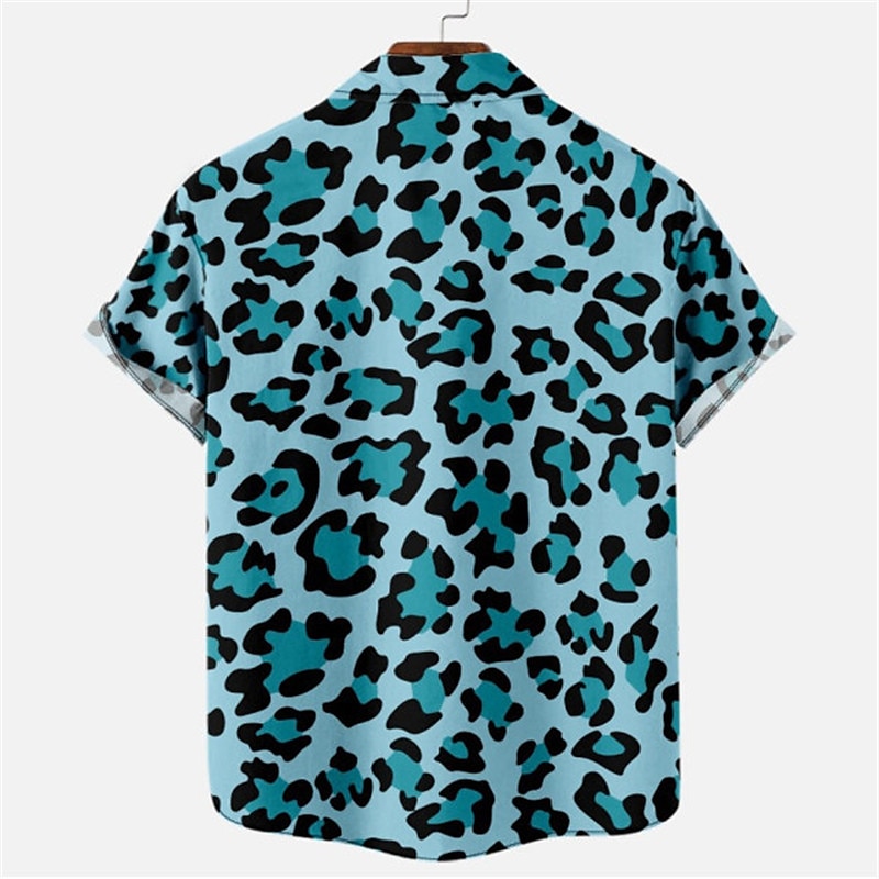 Herr Blommig Leopard Landskap Skjorta Hawaii skjorta Aloha skjorta Kort ärm Skjorta Nedvikt Mode Designer Ledigt Utomhus Gata Ledigt Vit Gul Marinblå 3D-tryck S M L 2025 - $24.99 –P2