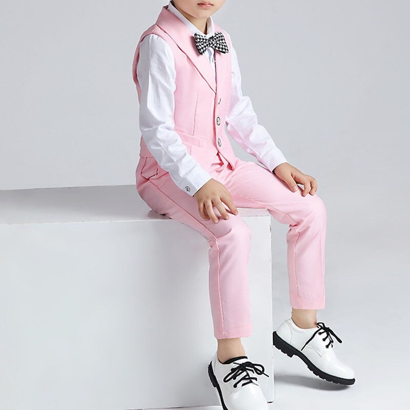 skjorte for gutter & bukse klær sett 4 deler langermet marineblå ensfarget bomull skoleferie mild preppy stil 3-13 år 2025 - $44.99 –P6