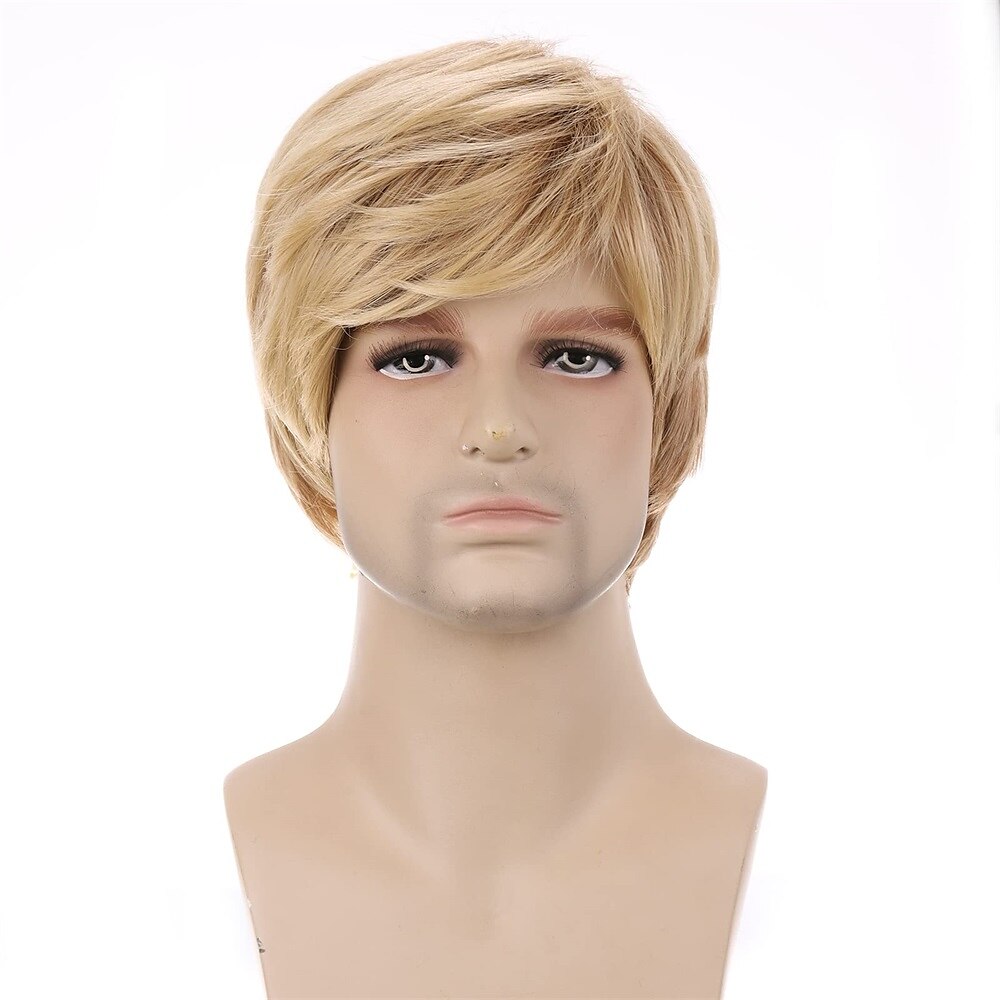 tichý kopec 2 pánská blond paruka krátká rovná blond paruka mužské blond vlasy tepelně odolné syntetické denní nošení paruka přijít karnevalová paruka 2025 - $21.99 –P1