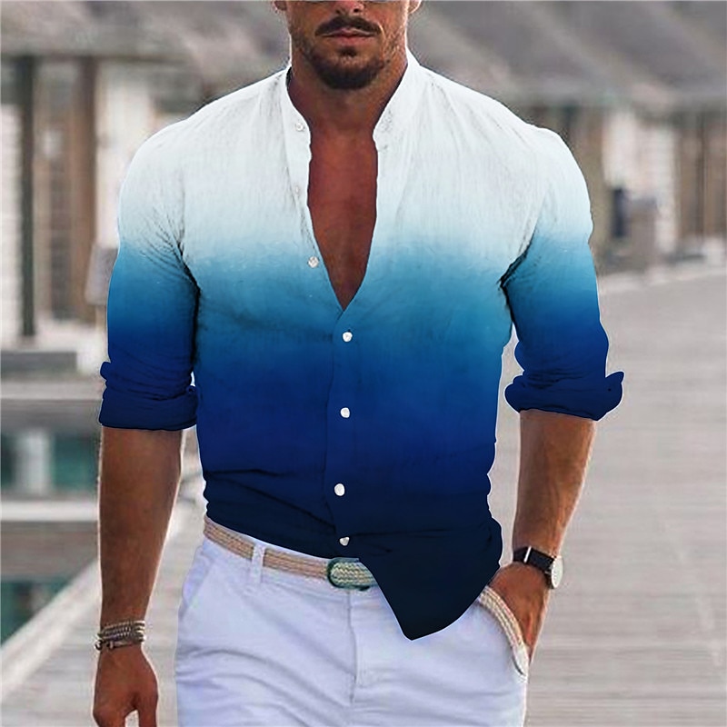 Herren Farbverlauf Geometrische Muster Hemd Knopfhemd Langarm Modisch Designer Brautkleider schlicht Outdoor Festtage Herbst Winter Umlegekragen Bedruckt Button-Down Blau 2025 - $26.99 –P1