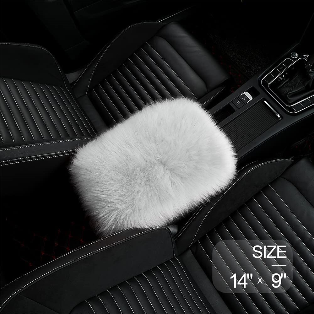 Auto Center Console Cover Pad Universal, Genuine Sheepskin Wool Fur Car Armrest Cover, Furry Fluffy Protector 2025 - $24.99 –P2