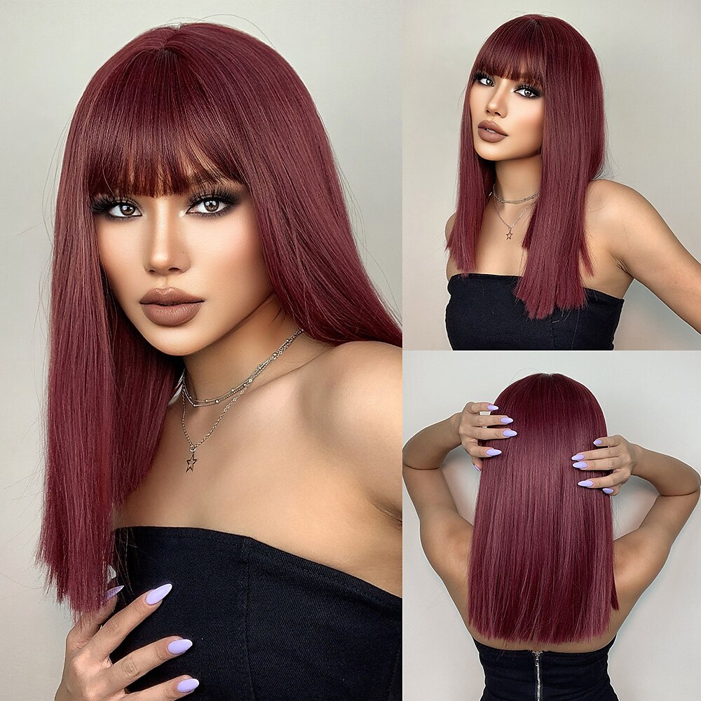 Burgundy hair 2024 color straight hair