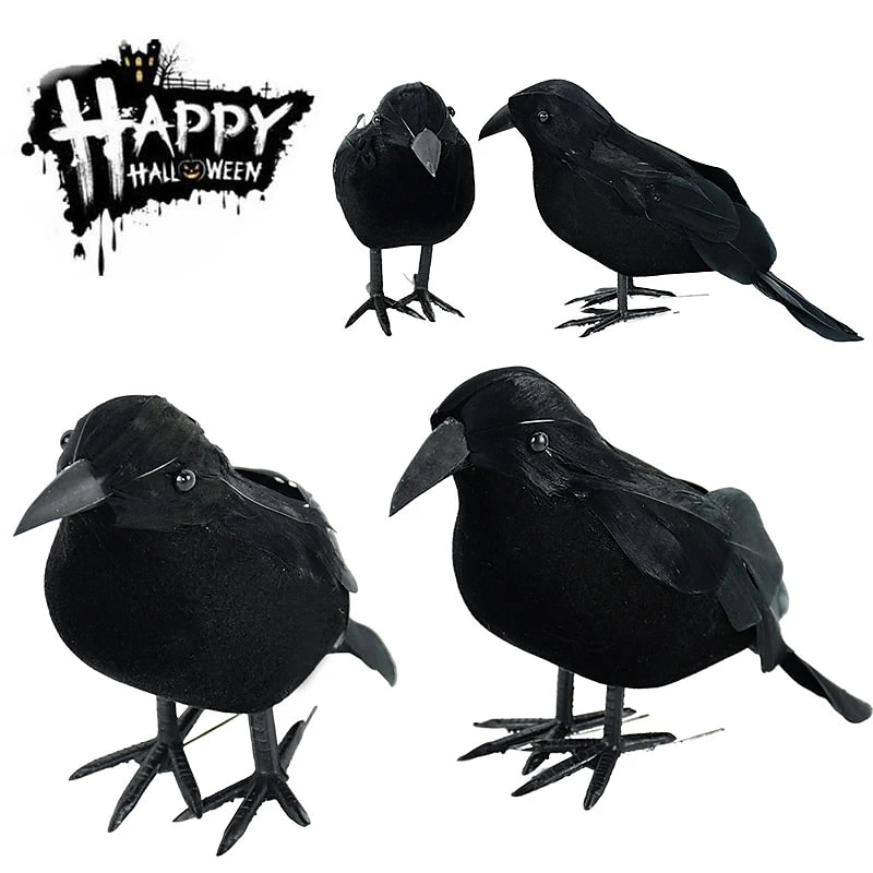 halloween cuervo negro accesorios simulación flocado cuervo fiesta suministros ornamento decoración 2025 - $6.49 –P4