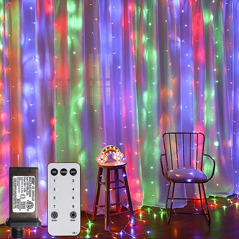 2025年 屋外クリスマスウィンドウライト 3x3m-300led プラグイン 8 モードカーテンライト 9 色リモートコントロールウィンドウ壁掛けライト クリスマスの装飾のための暖かい白 rgb 寝室の結婚式のパーティーガーデン屋内 コレクション – $38.99 –P3