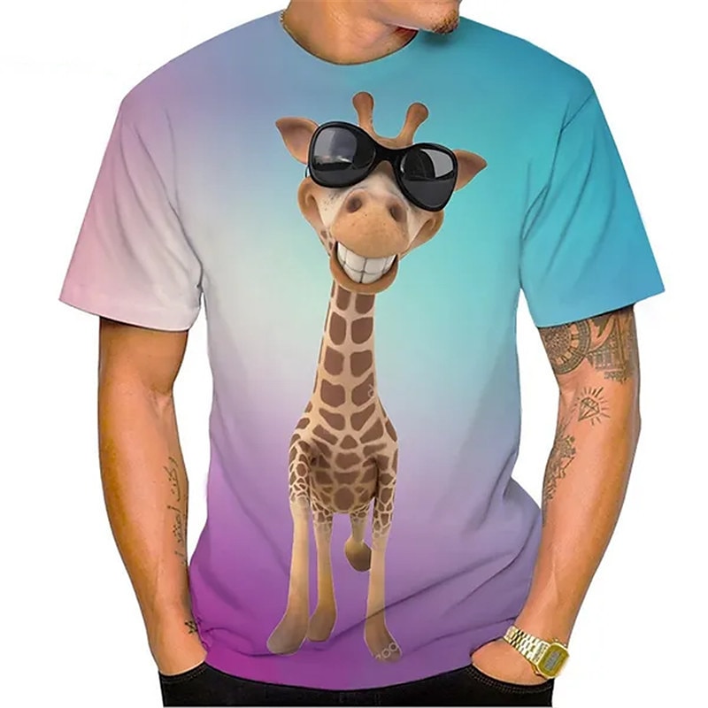 Bărbați Unisex Animal Girafă Imprimeu Grafic Tricou Tricouri amuzante Manșon scurt Tricou Tipărire 3D Stil Nautic Cămașă Sport Designer Casual În aer liber Stradă Zilnic Galben Mov Portocaliu Vară 2025 - $17.99 –P6