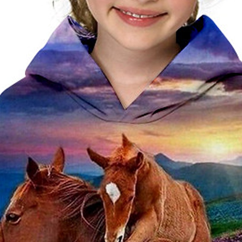 Mädchen 3D Tier Pferd Kapuzenshirt Langarm 3D-Druck Herbst Winter Modisch Strassenmode bezaubernd kinderkleidung 3-13 Jahre Outdoor Täglich Innen Regular Fit 2026 - $18.99 –P4