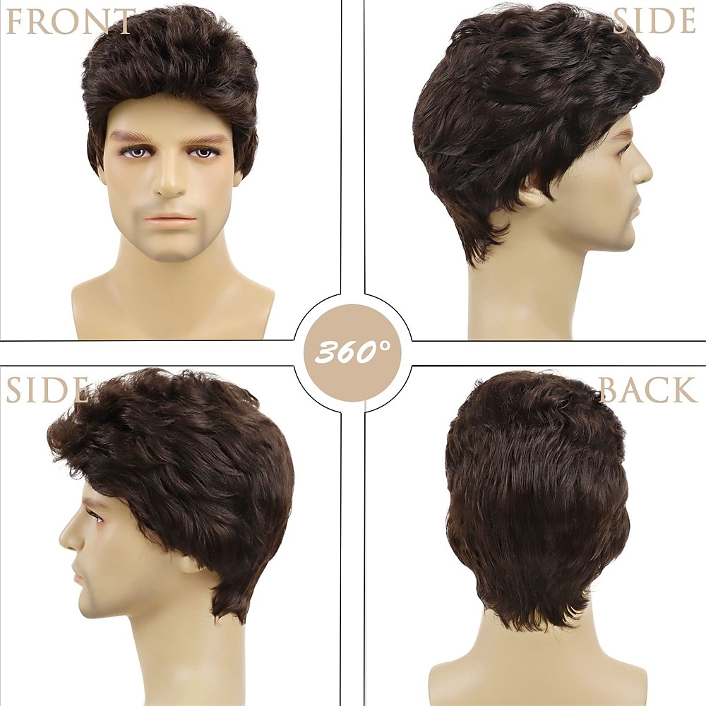 Brown Mens Wig Handsome Male Short Hair Synthetic Carnival Costume Toupee for Men Daily Party Use 2026 - $18.99 –P3