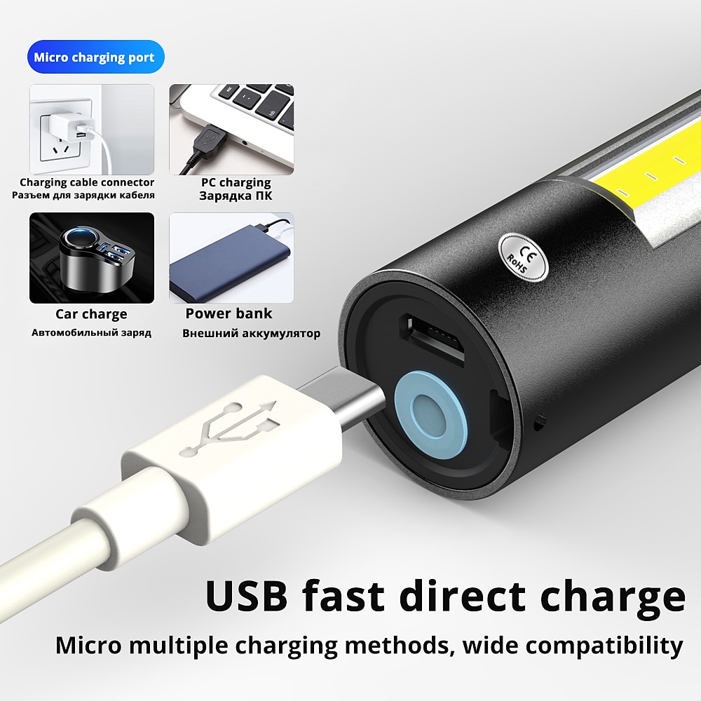 2 packs mini led-zaklamp usb oplaadbaar 3 verlichtingsmodi waterdichte zaklamp telescopische zoom stijlvol draagbaar pak voor nachtverlichting 2025 - $13.49 –P5