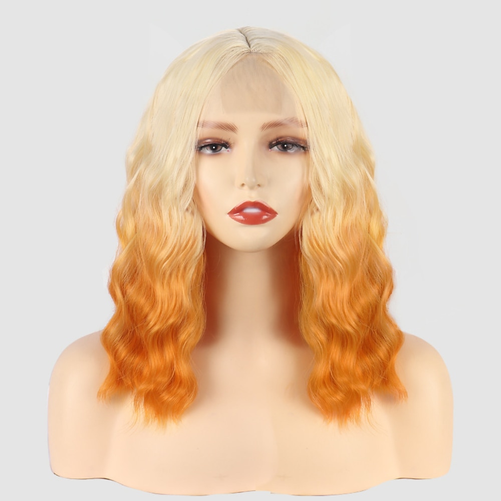 Synthetikperücke lockig Mittelteil Perücke 14 Zoll orange Kunsthaar 14 Zoll Damen modisches Design weich Party lila grün grau 2025 - $44.99 –P4