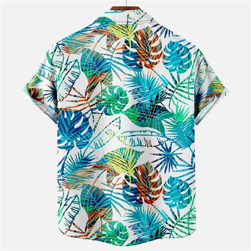 Herr Blommig Leopard Landskap Skjorta Hawaii skjorta Aloha skjorta Kort ärm Skjorta Nedvikt Mode Designer Ledigt Utomhus Gata Ledigt Vit Gul Marinblå 3D-tryck S M L 2025 - $24.99 –P15