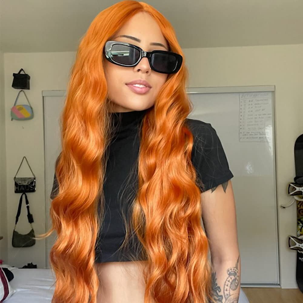 sadie vask parykk auburn parykk for kvinner lang bølget kobber rød parykk krøllet syntetisk blonder parykk vann bølge ingefær parykk dyp bølge halloween cosplay daglig fest hår erstatning parykk 2025 - $36.99 –P4
