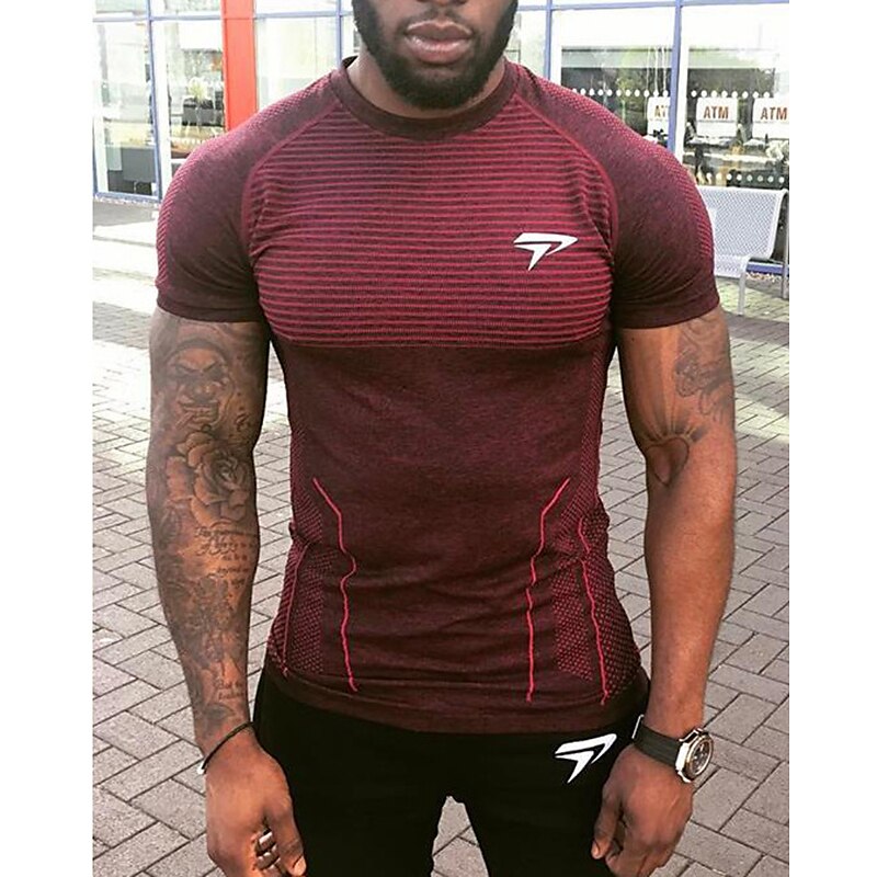 Men's Compression Shirt Running Shirt Short Sleeve Tee Tshirt Athletic  Breathable Quick Dry Moisture Wicking Gym Workout Running Active Training  Sportswear Activewear Striped Red Blue Grey 2024 - $15.99