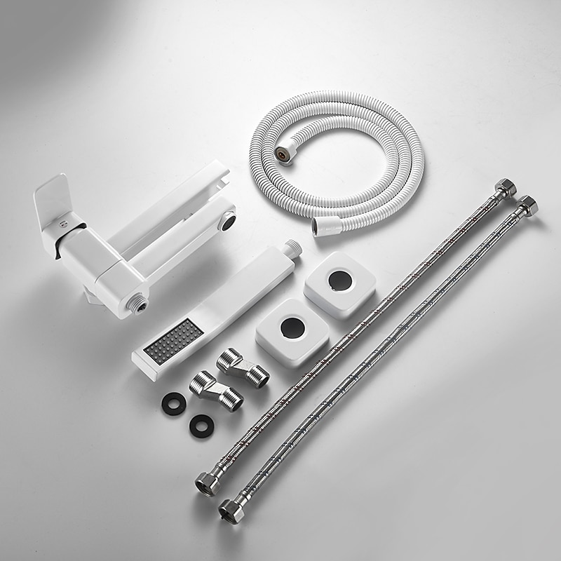 Rubinetto Vasca Doppia Bocca A Parete Bianco, Miscelatore Riempimento Vasca Rubinetto In Ottone Con Doccetta A Mano, Valvola In Ceramica Comando Monocomando del 2025 a $161.99 –P1