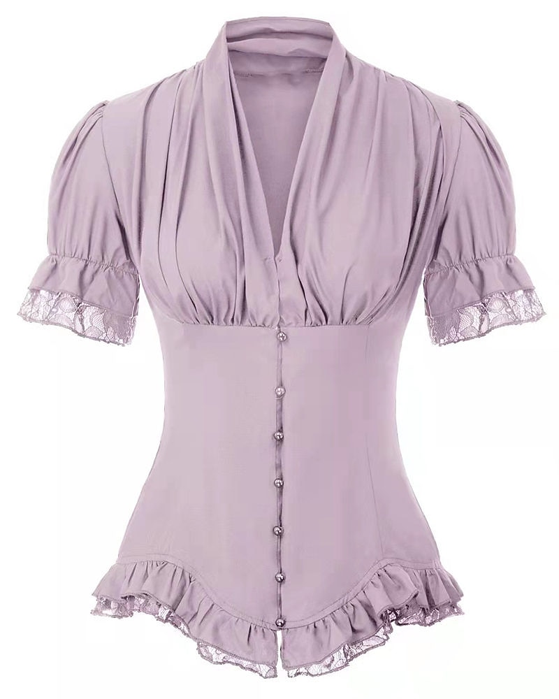 Rokokoo Viktoriaaninen Keskiaika Pusero / hame Korsetti Viikinki Maria Antonietta Haltia Pitsi Naamiaispuku Naisten Merirosvo Kuninkaallinen Steampunk Halloween Karnevaali Naamiaiset Suoritus 2026 - $26.99 –P2