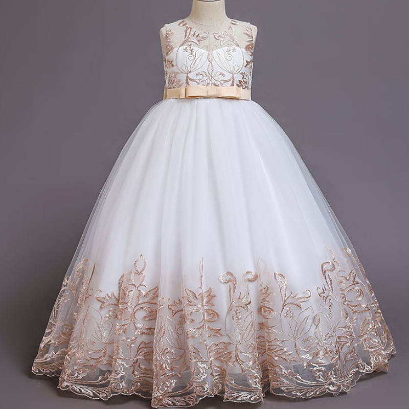 Kids Girls' Flower Girl Dress Dress Floral Performance Wedding Anniversary  Cute Beautiful Polyester Midi Floral Embroidery